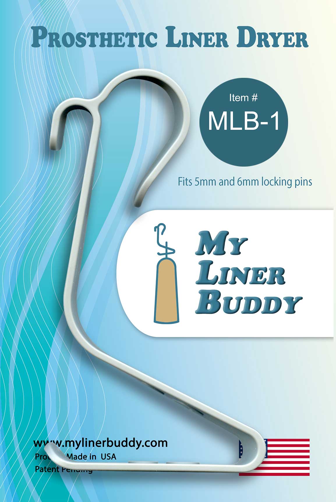 MLB-1, My Liner Buddy Prosthetic Locking Liner Dryer Hook (Fits 5mm and 6mm Locking Pins) (See pictured examples of locking pins for the MLB-1)